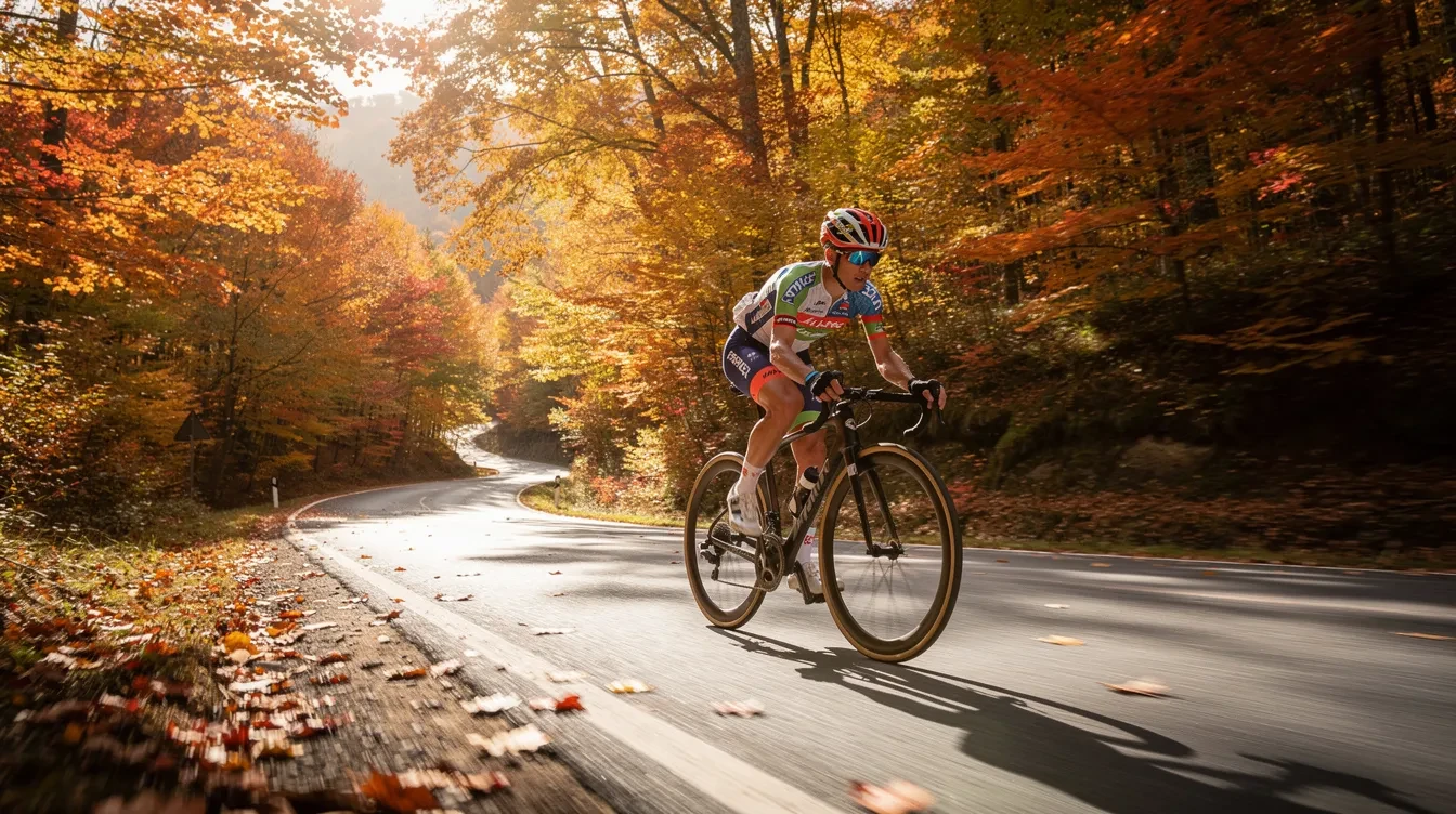 Cycliste sur vélo de route explorant un itinéraire de 25 km avec berges, parcs et points d'intérêt